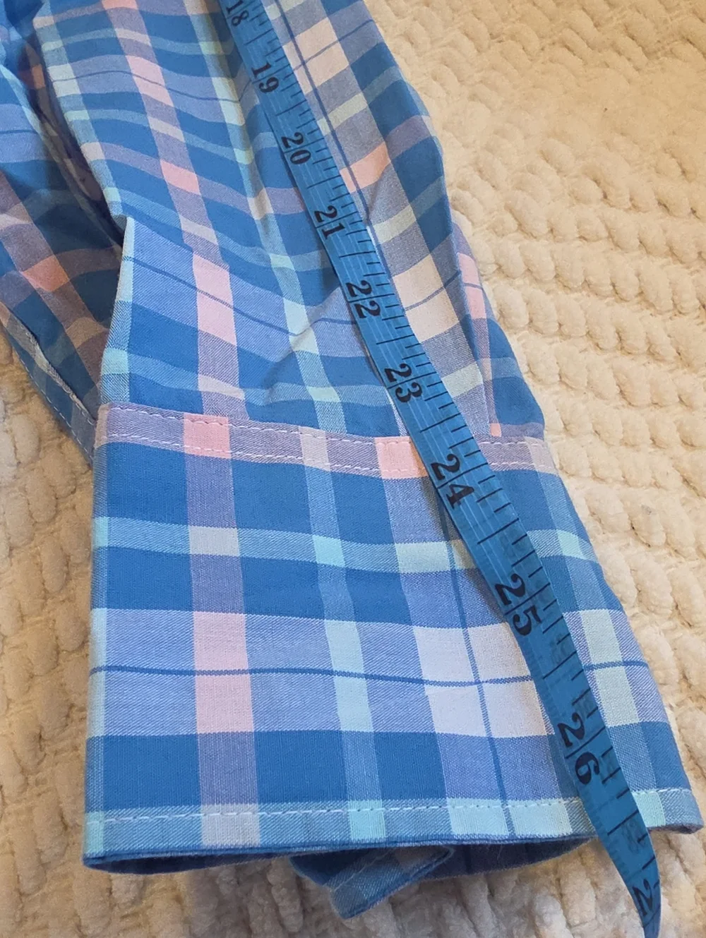 Men's MED J Crew Slim Cut Button Down Long Sleeve Blue Pink & White Check. EUC